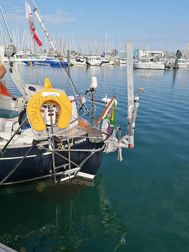 Jeremy Bagshaw is pleased with the performance of his Windpilot self-steering gear. Credit: Katy Stickland