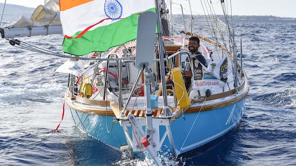 In the 2018 Golden Globe Race, Abhilash Tomy sailed a replica of Sir Robin Knox-Johnston's Suhaili. Credit: Golden Globe Race 2018