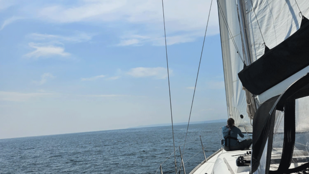 Jenny watching from the bow