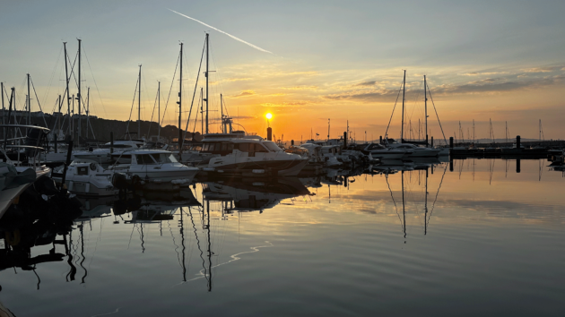 Brixham marina at sunset in May 2024