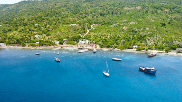 View of Port Basse-Terre with its path leading up to the main village