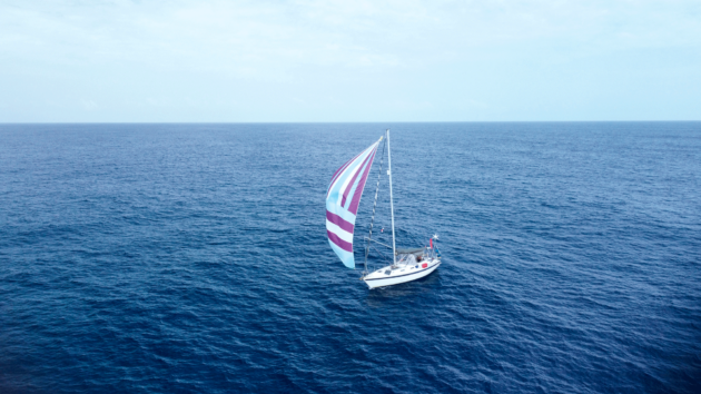 Sailing Lordship under spinnaker en route to Haiti.