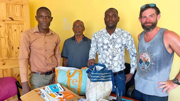 Delivering medical supplies to the Mayor of Mole St Nicholas.