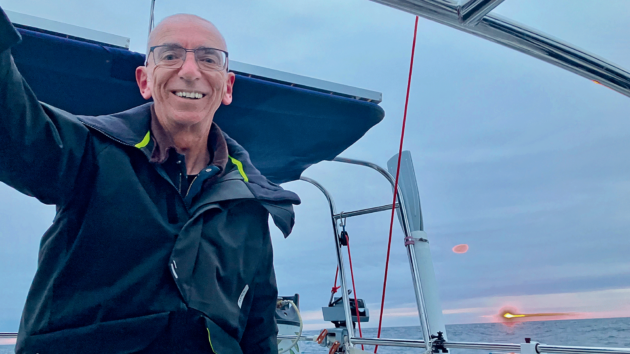 Mike Reynolds on board in cloudy weather