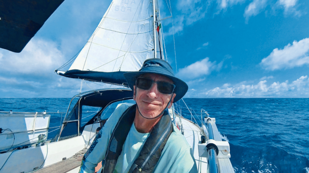 Mike relishes warm air and gentle sailing conditions